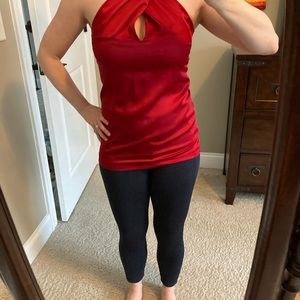 Ann Taylor Silky Red Keyhole Top - size 0